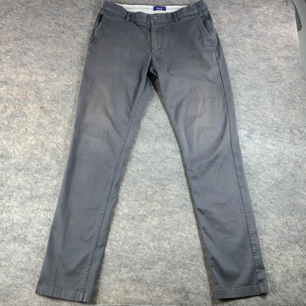 Spoke Build B Mens Pants 34x34 Gray Chinos Flat Front Straight Leg Stretch